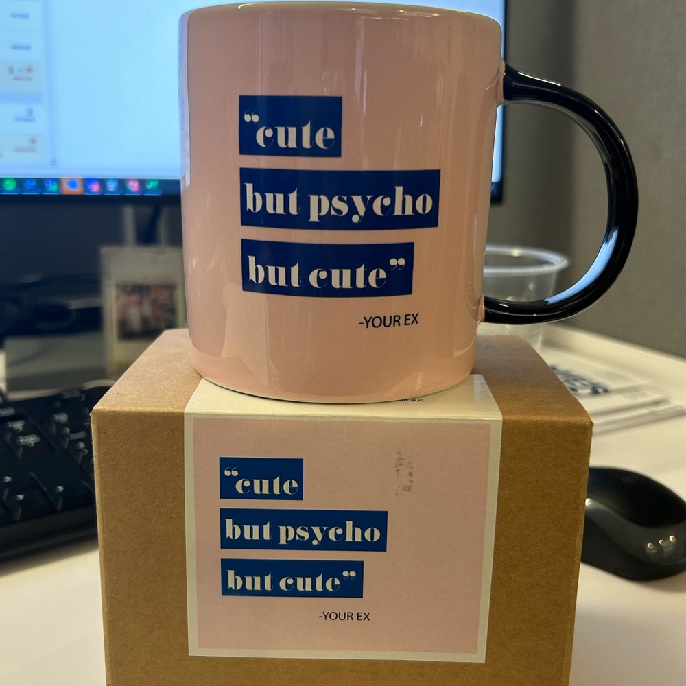 Paper Destiny Wit & Wim “Cute but Psycho but Cute" PINK Ceramic Coffee MUG